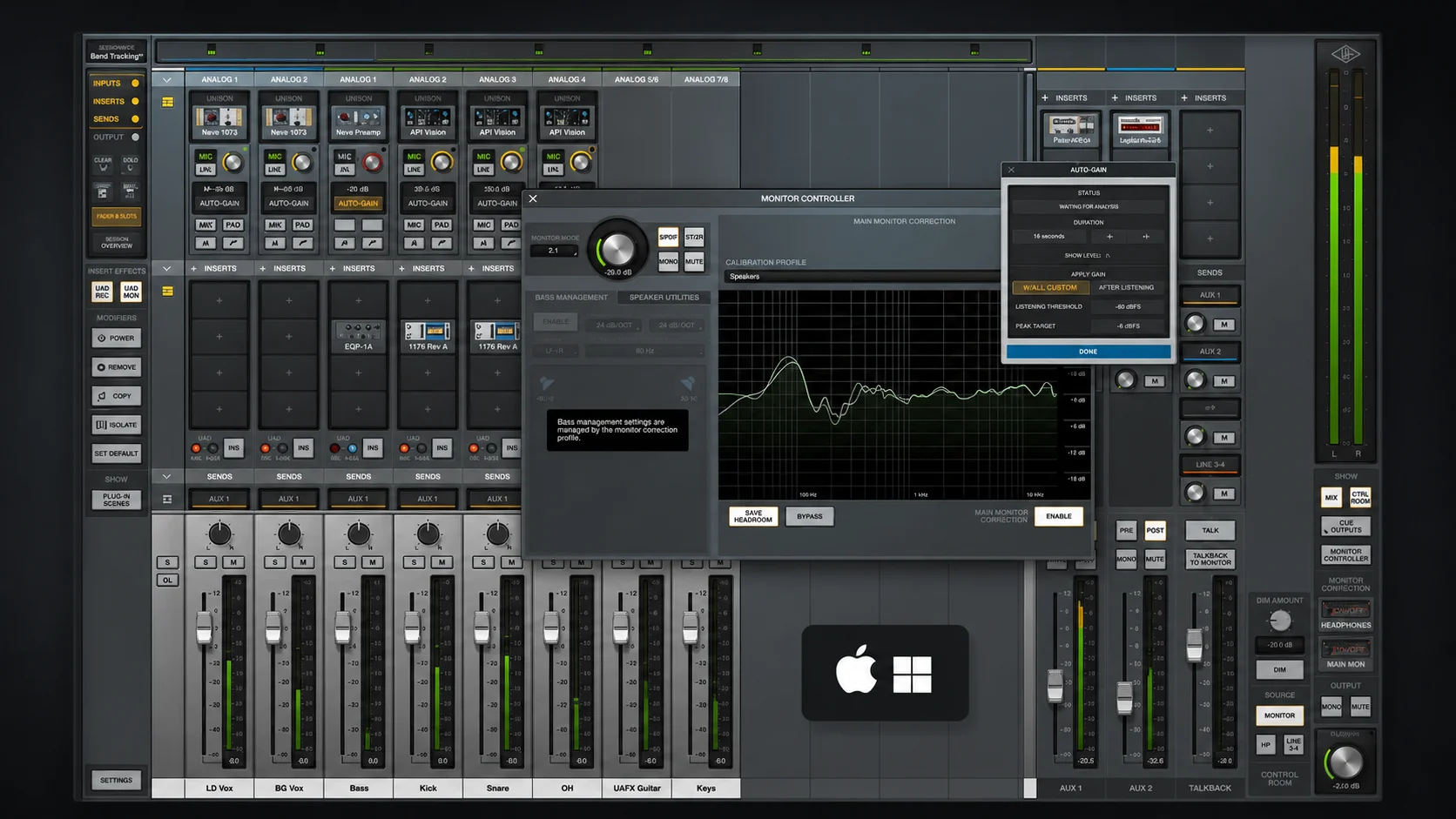 Universal Audio UAD Console routing and monitoring interface